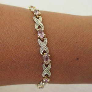 925 Sterling Silver Gold Plated Tennis Bracelet with Amethyst Stones by DBJ